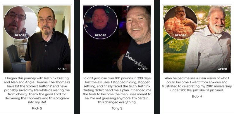 Rick, Tony, and Bob - before and after transformations with Rethink Dieting